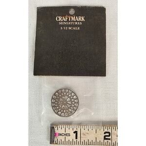 Vtg Craftmark Mini Dollhouse Round Footed Trived Silver Metal 1" Diameter NOS